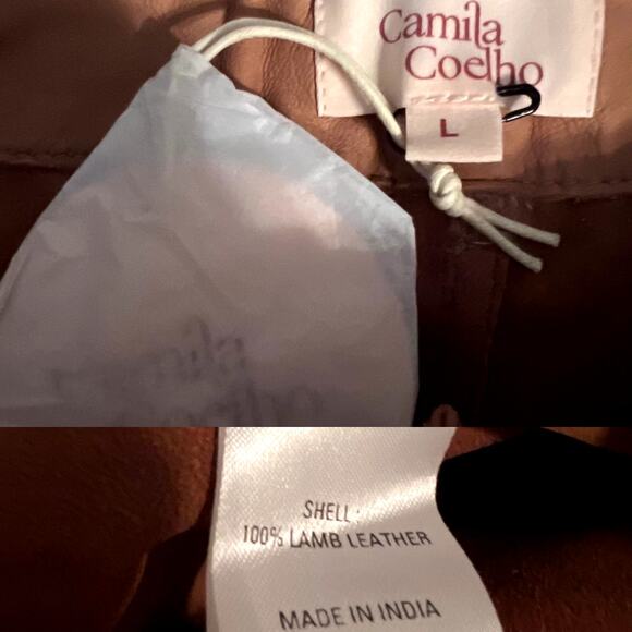 Revolve Leather Pants Camila Coelho Button Crop Camel Size L New Retail $358 - Picture 8 of 8